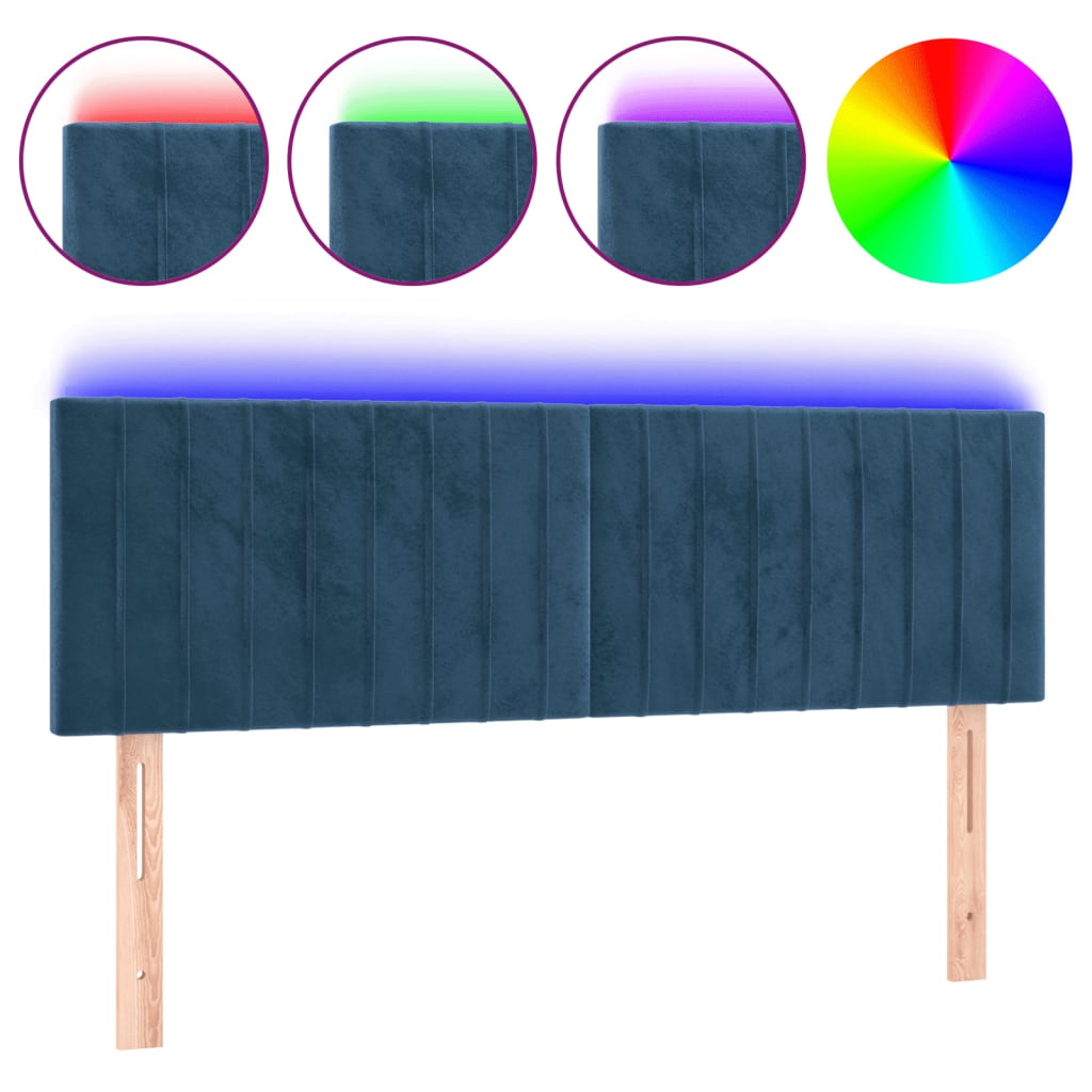Hoofdbord Led Fluweel 144 x 5 x 78/88 cm Donkerblauw