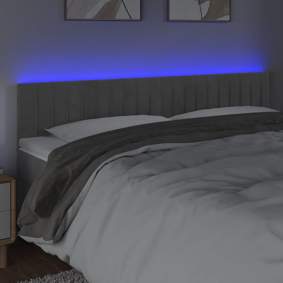 Hoofdbord Led Fluweel 180 x 5 x 78/88 cm Lichtgrijs