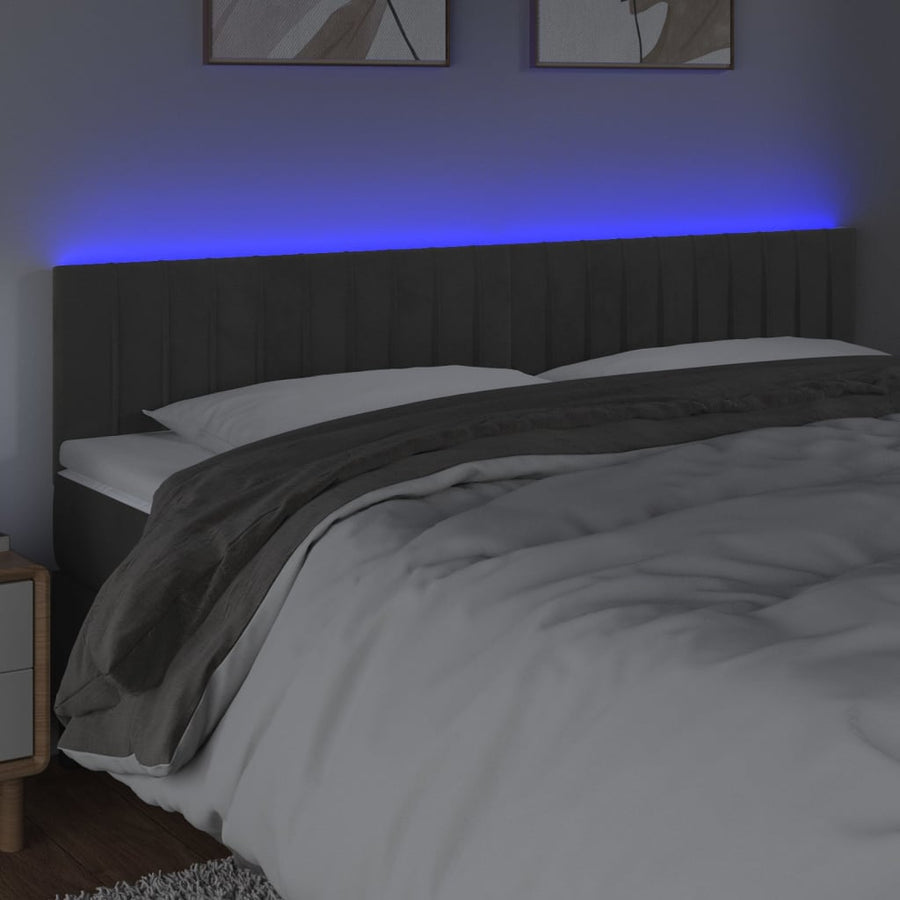 Hoofdbord Led Fluweel 180 x 5 x 78/88 cm Donkergrijs