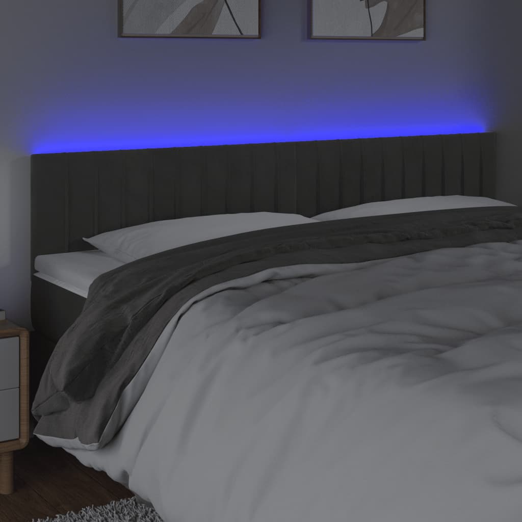 Hoofdbord Led Fluweel 200 x 5 x 78/88 cm Donkergrijs