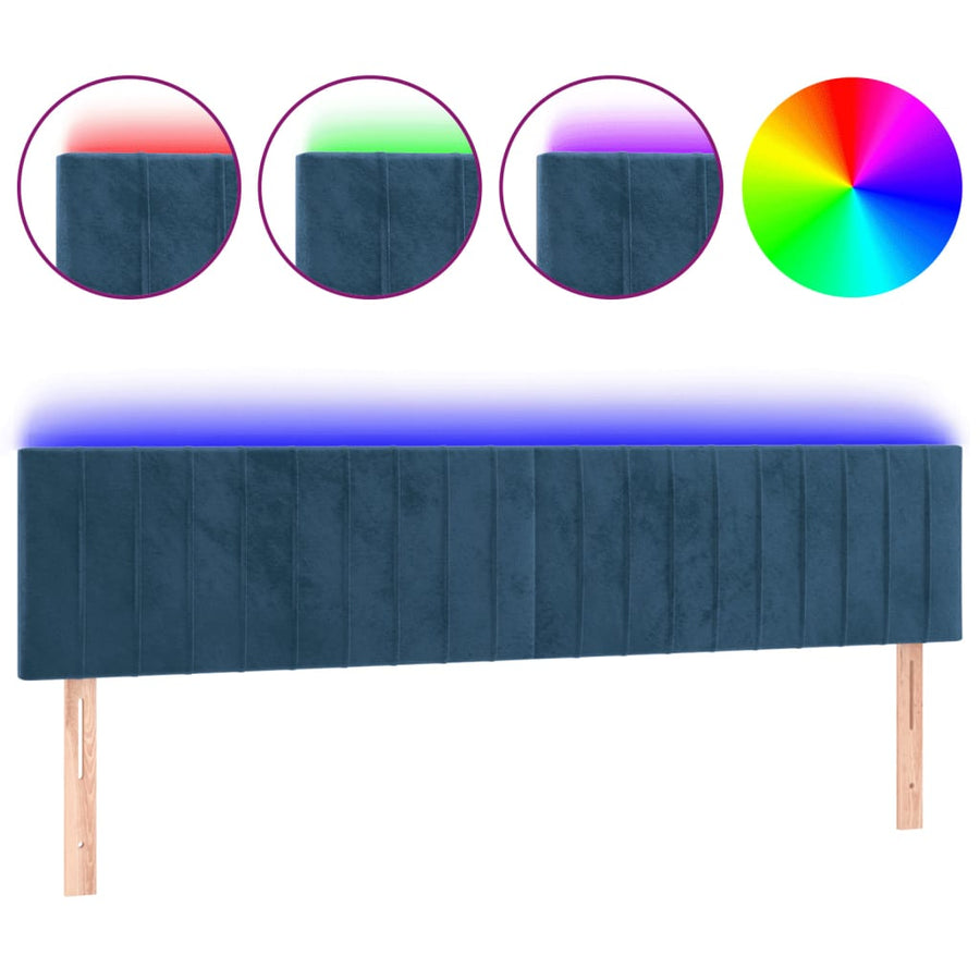 Hoofdbord Led Fluweel 200 x 5 x 78/88 cm Donkerblauw