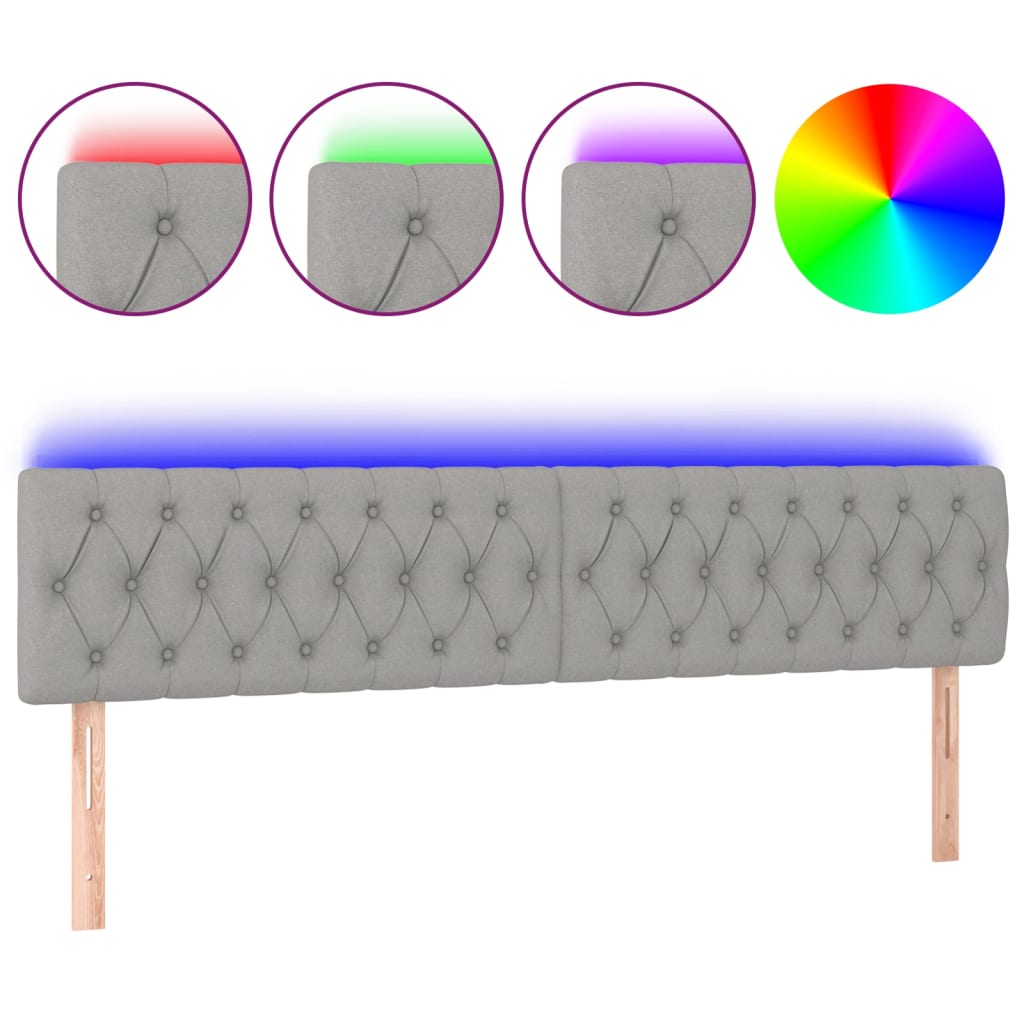 Hoofdbord Led Stof 200 x 7 x 78/88 cm Lichtgrijs