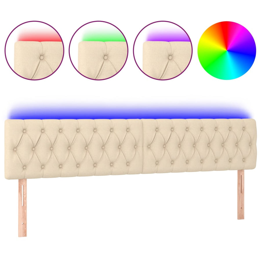 Hoofdbord Led Stof Kleurig 200 x 7 x 78/88 cm Crème