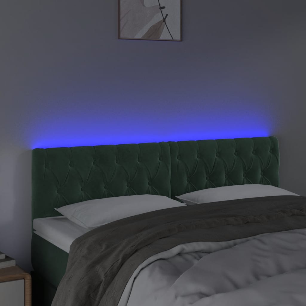 Hoofdbord Led Fluweel 144 x 7 x 78/88 cm Donkergroen