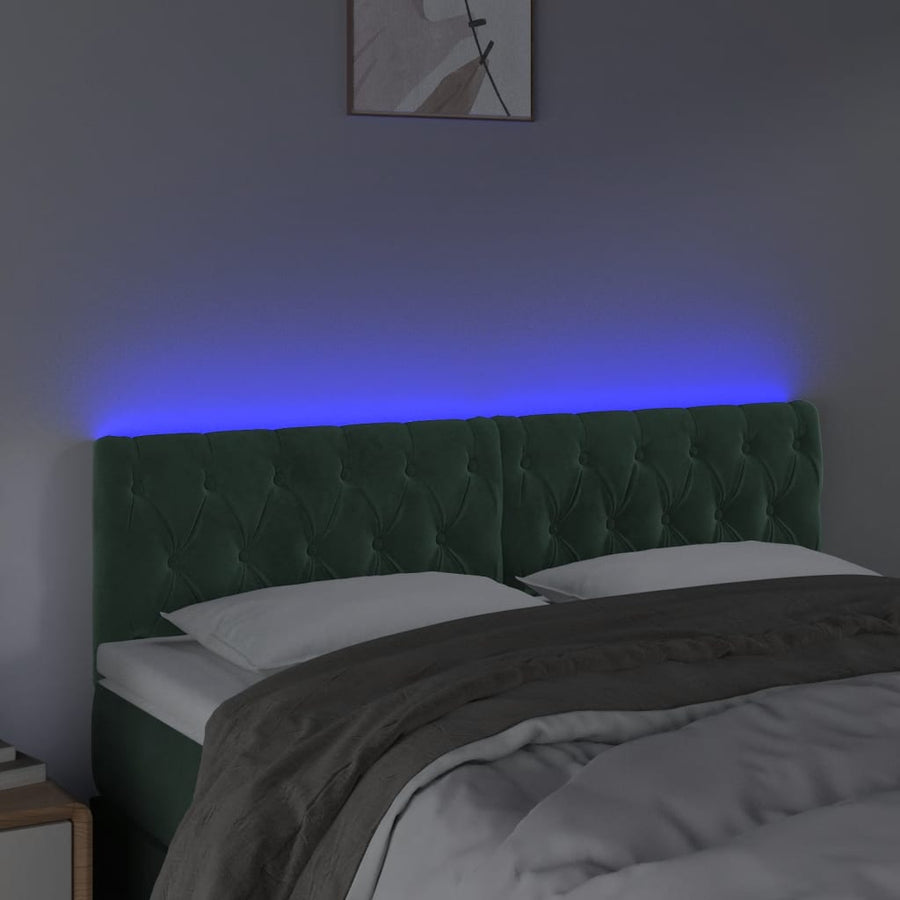 Hoofdbord Led Fluweel 144 x 7 x 78/88 cm Donkergroen