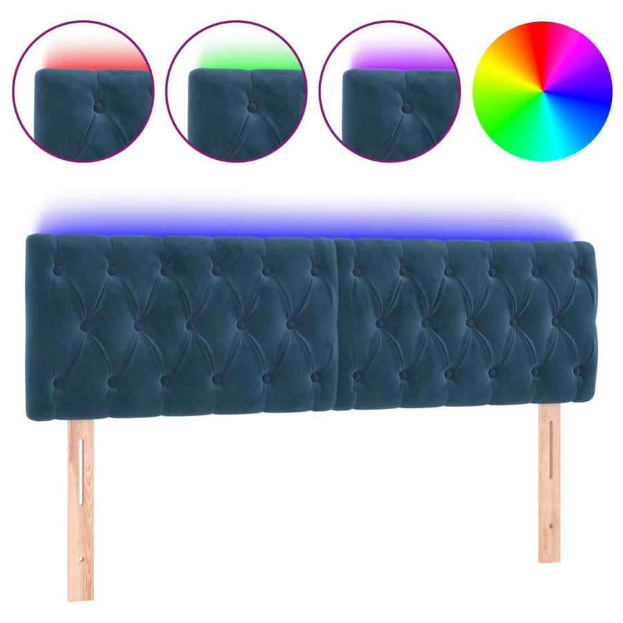 Hoofdbord Led Fluweel 144 x 7 x 78/88 cm Donkerblauw