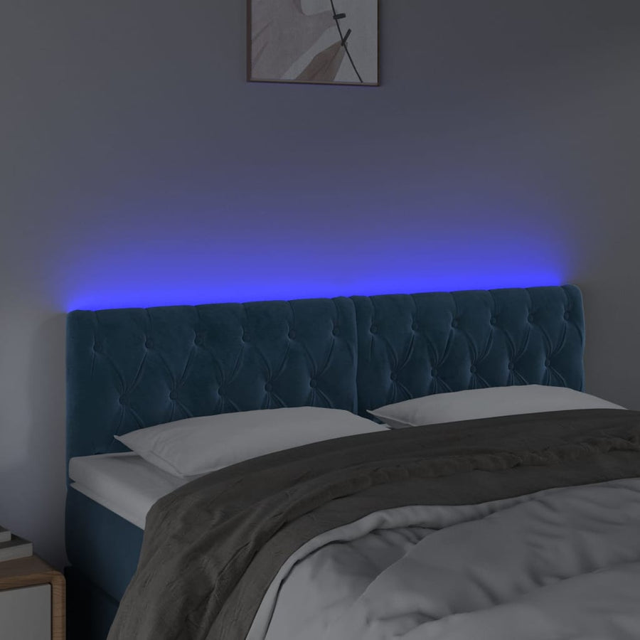 Hoofdbord Led Fluweel 144 x 7 x 78/88 cm Donkerblauw