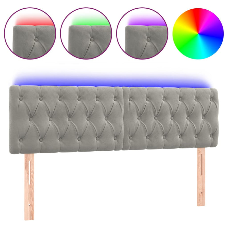 Hoofdbord Led Fluweel 160 x 7 x 78/88 cm Lichtgrijs