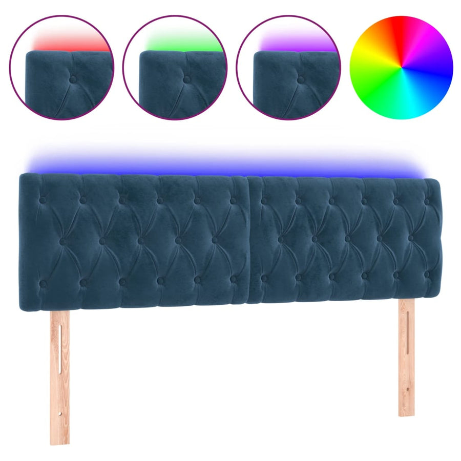 Hoofdbord Led Fluweel 160 x 7 x 78/88 cm Donkerblauw