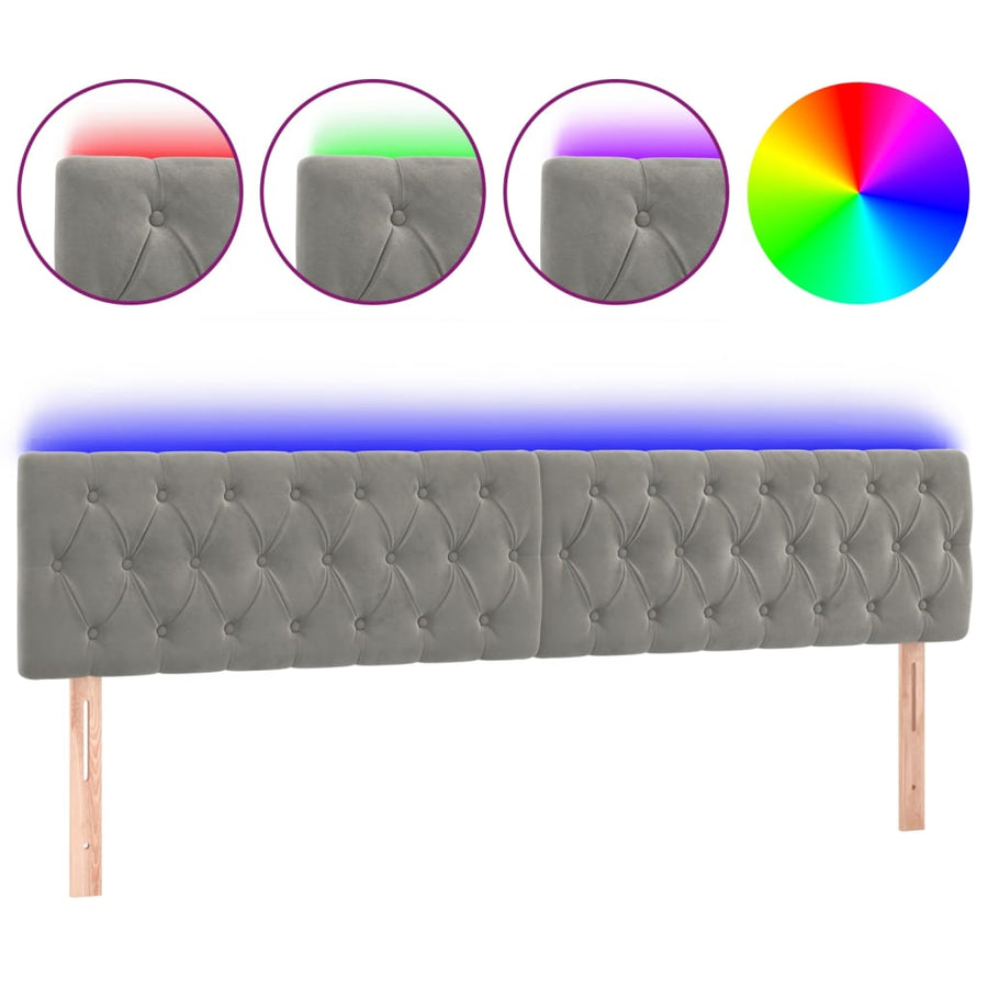 Hoofdbord Led Fluweel 180 x 7 x 78/88 cm Lichtgrijs