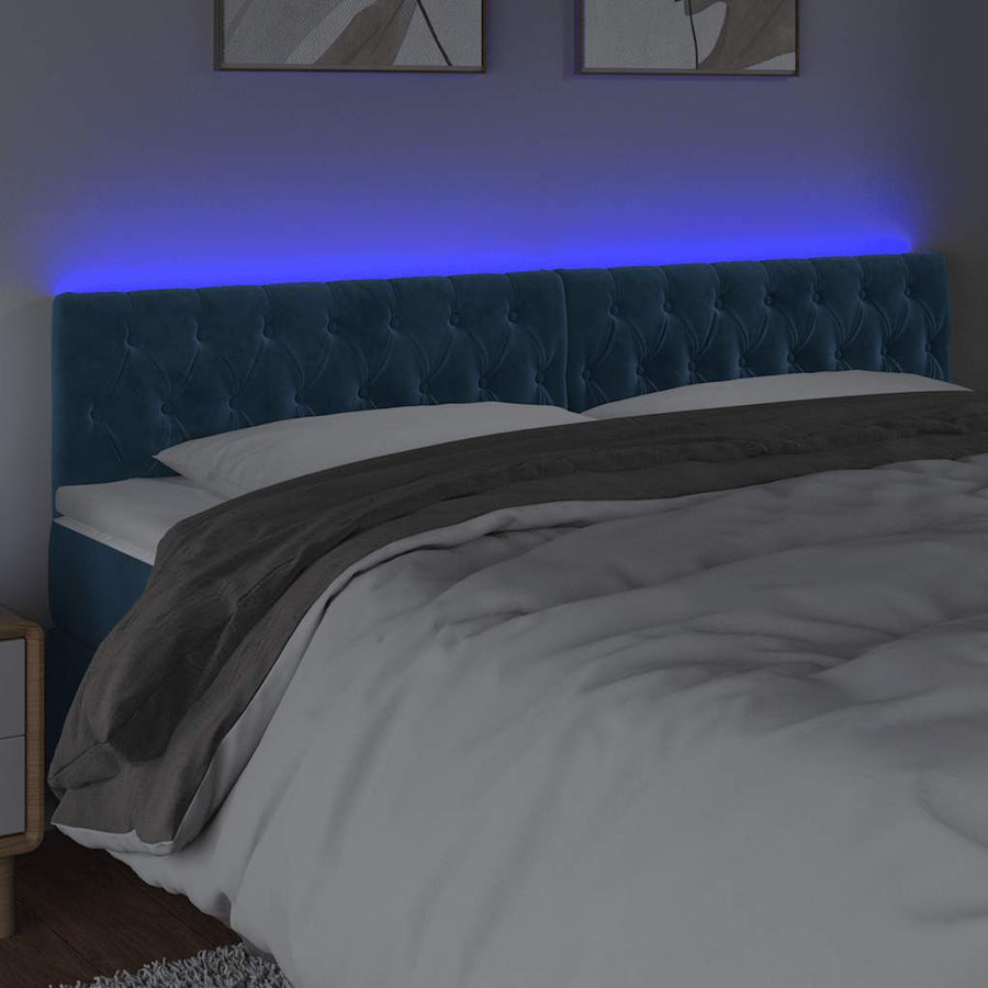 Hoofdbord LED 180x7x78/88 cm fluweel donkerblauw