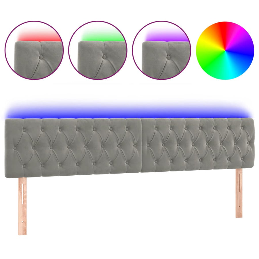 Hoofdbord Led Fluweel 200 x 7 x 78/88 cm Lichtgrijs
