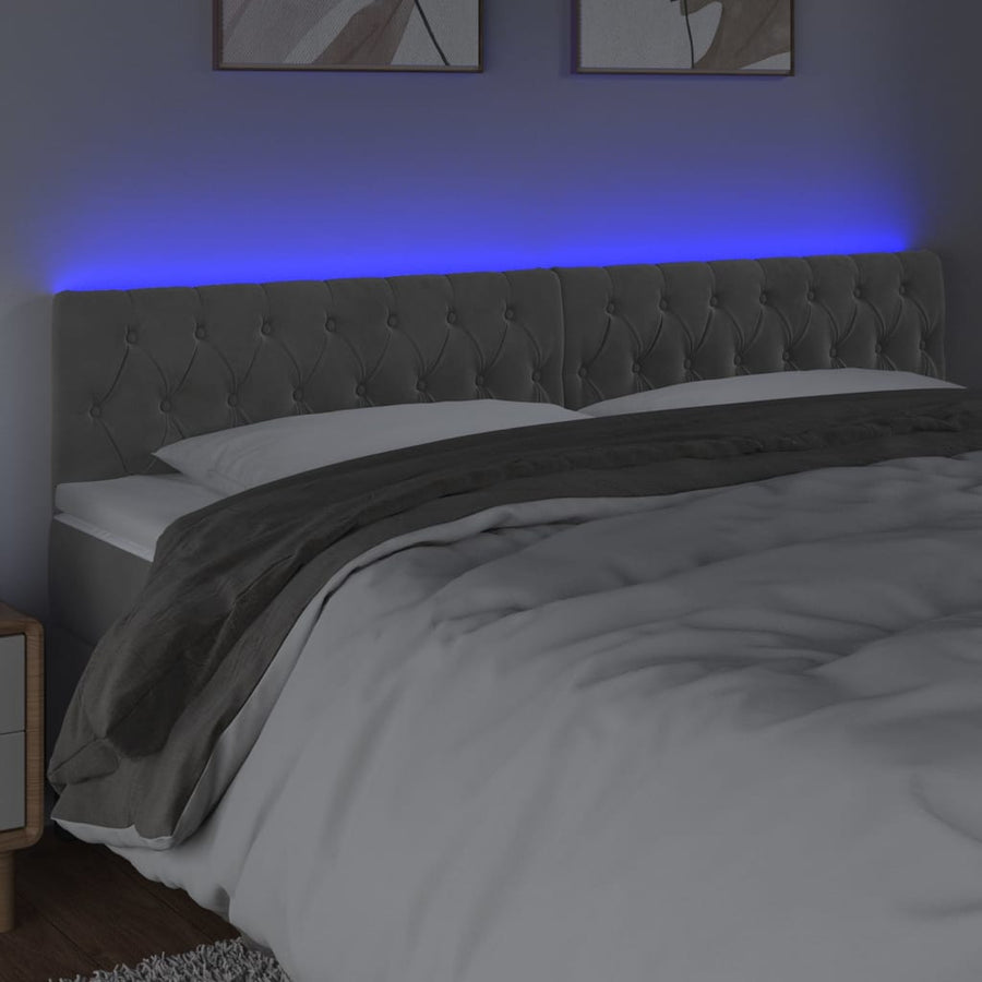 Hoofdbord Led Fluweel 200 x 7 x 78/88 cm Lichtgrijs