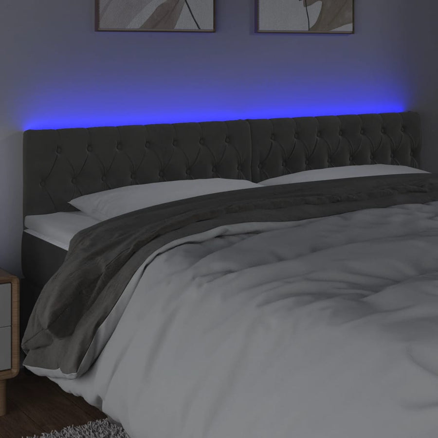 Hoofdbord Led Fluweel 200 x 7 x 78/88 cm Donkergrijs