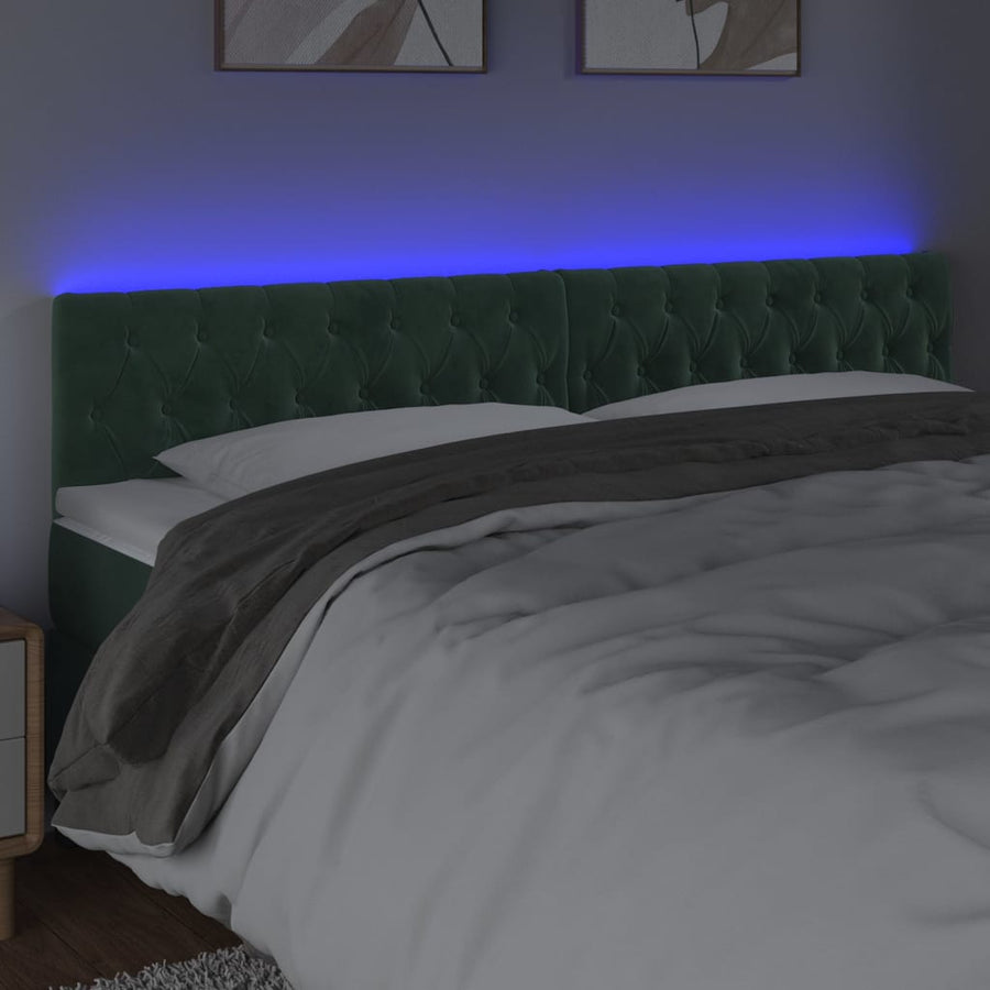 Hoofdbord Led Fluweel 200 x 7 x 78/88 cm Donkergroen