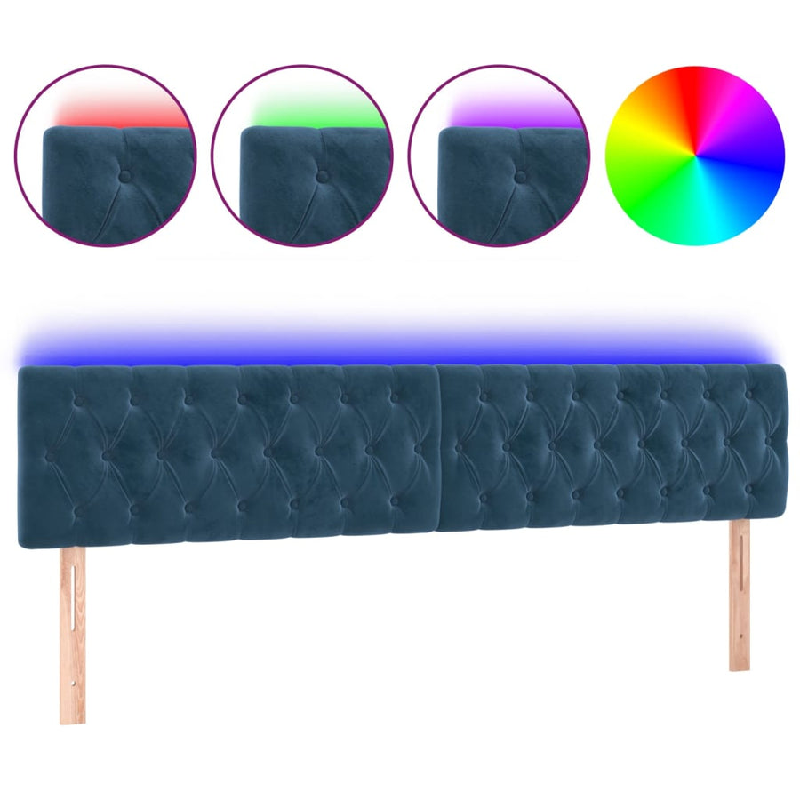 Hoofdbord Led Fluweel 200 x 7 x 78/88 cm Donkerblauw