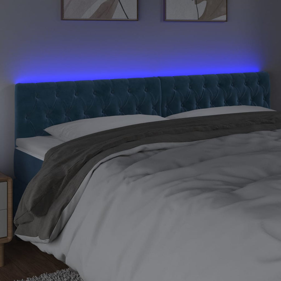 Hoofdbord Led Fluweel 200 x 7 x 78/88 cm Donkerblauw
