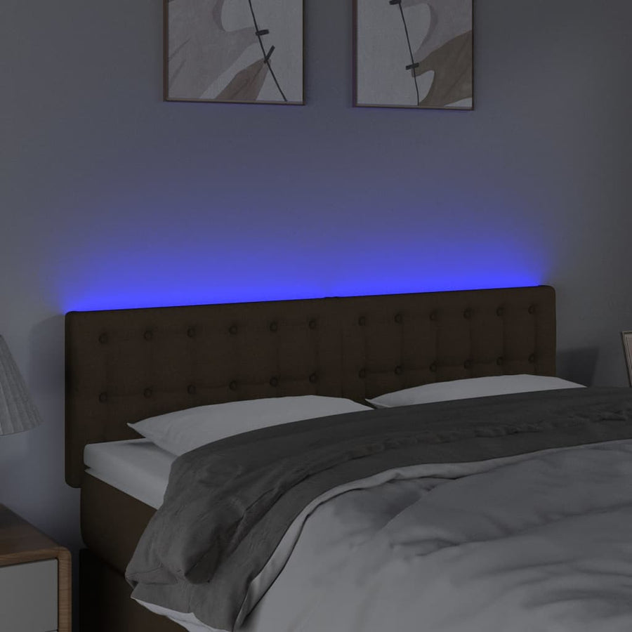 Hoofdbord LED 144x5x78/88 cm stof donkerbruin 144 x 5 x 78/88 cm Donkerbruin