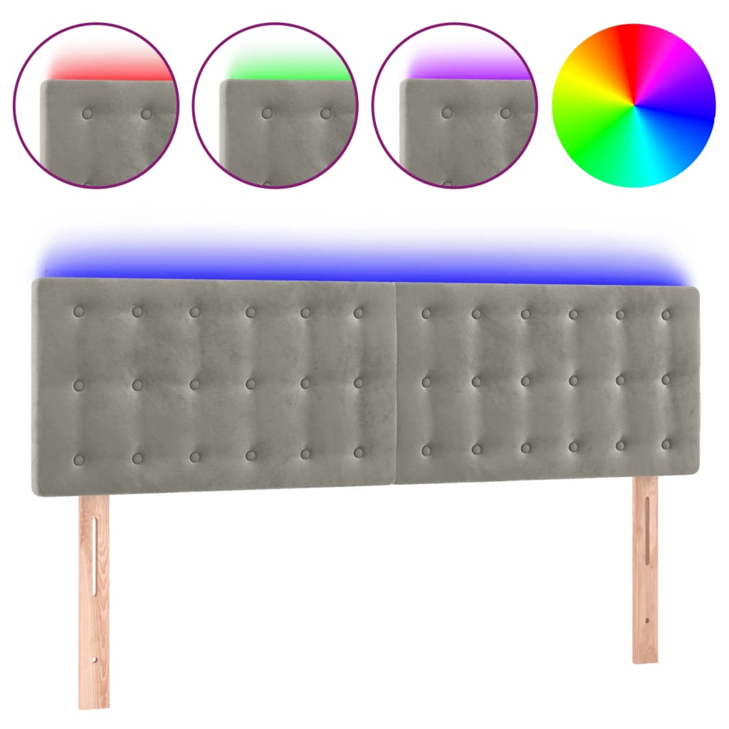 Hoofdbord Led Fluweel 144 x 5 x 78/88 cm Lichtgrijs