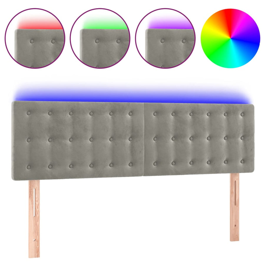 Hoofdbord Led Fluweel 144 x 5 x 78/88 cm Lichtgrijs