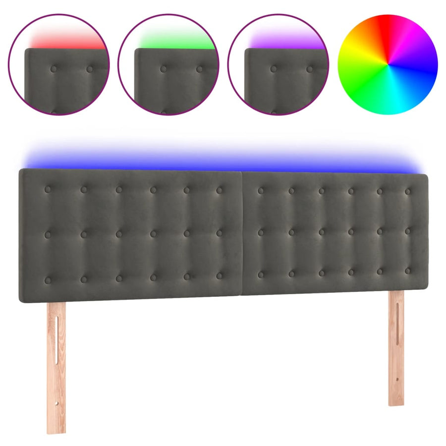 Hoofdbord Led Fluweel 144 x 5 x 78/88 cm Donkergrijs