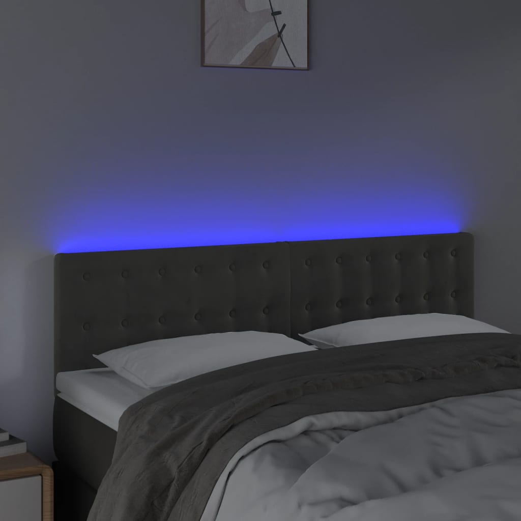Hoofdbord Led Fluweel 144 x 5 x 78/88 cm Donkergrijs