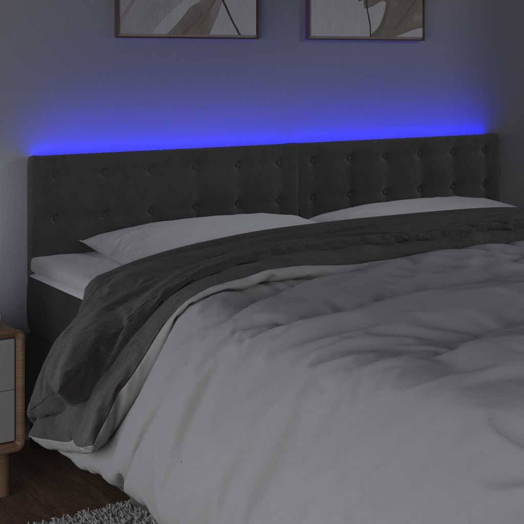 Hoofdbord Led Fluweel 160 x 5 x 78/88 cm Donkergrijs