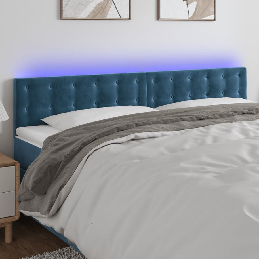 Hoofdbord Led Fluweel 1 160 x 5 x 78/88 cm Donkerblauw