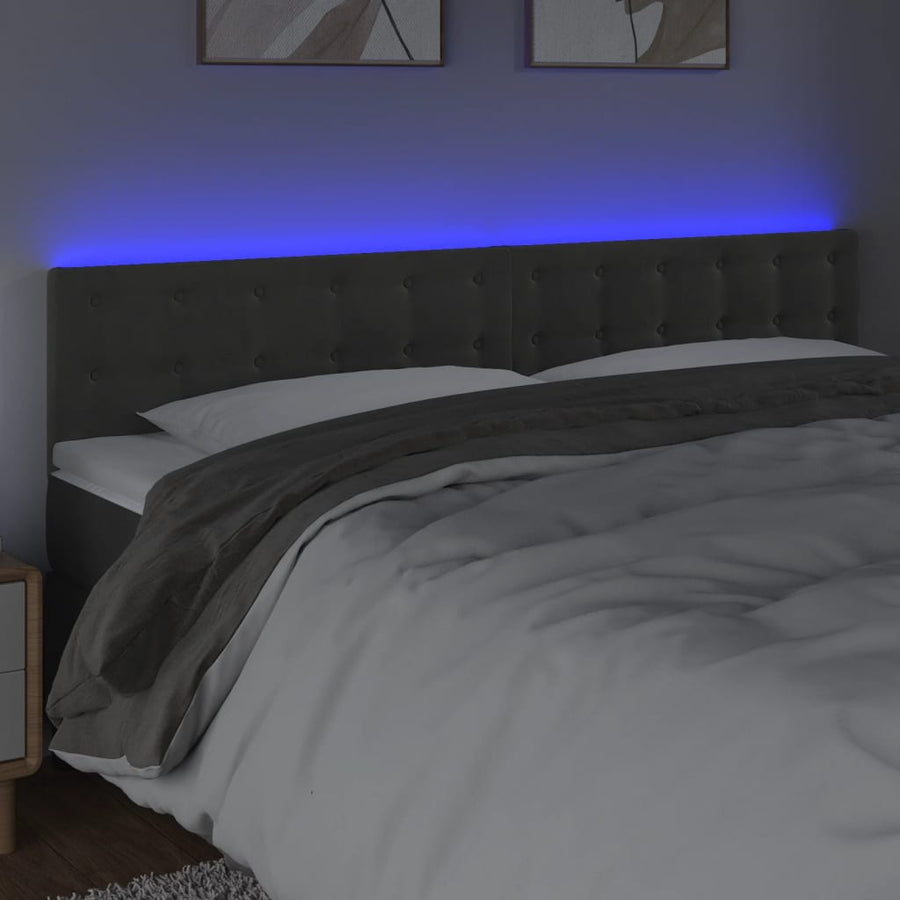 Hoofdbord Led Fluweel 180 x 5 x 78/88 cm Donkergrijs