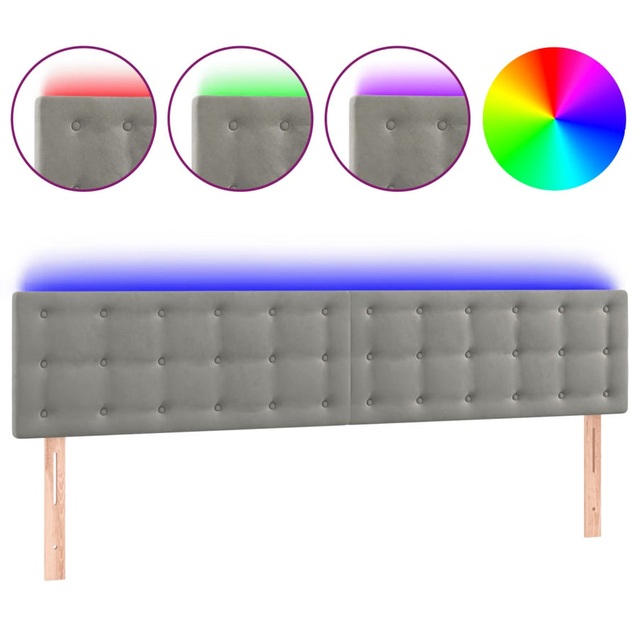 Hoofdbord Led Fluweel 200 x 5 x 78/88 cm Lichtgrijs