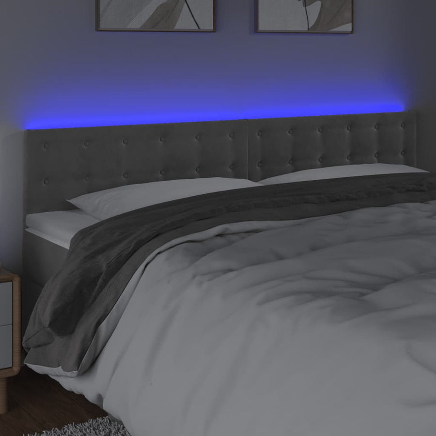 Hoofdbord Led Fluweel 200 x 5 x 78/88 cm Lichtgrijs
