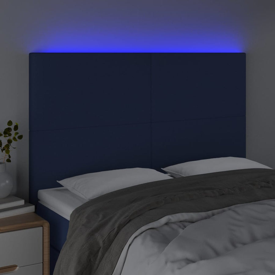 Hoofdbord LED 144x5x118/128 cm stof blauw 144 x 5 x 118/128 cm Blauw