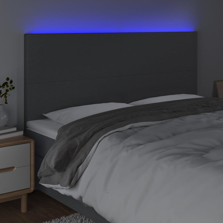 Hoofdbord LED 180x5x118/128 cm stof donkergrijs 180 x 5 x 118/128 cm Donkergrijs