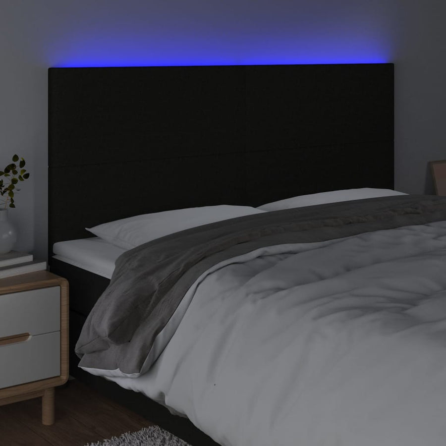 Hoofdbord LED 180x5x118/128 cm stof zwart 180 x 5 x 118/128 cm Zwart