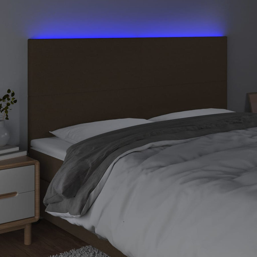 Hoofdbord LED 180x5x118/128 cm stof donkerbruin 180 x 5 x 118/128 cm Donkerbruin
