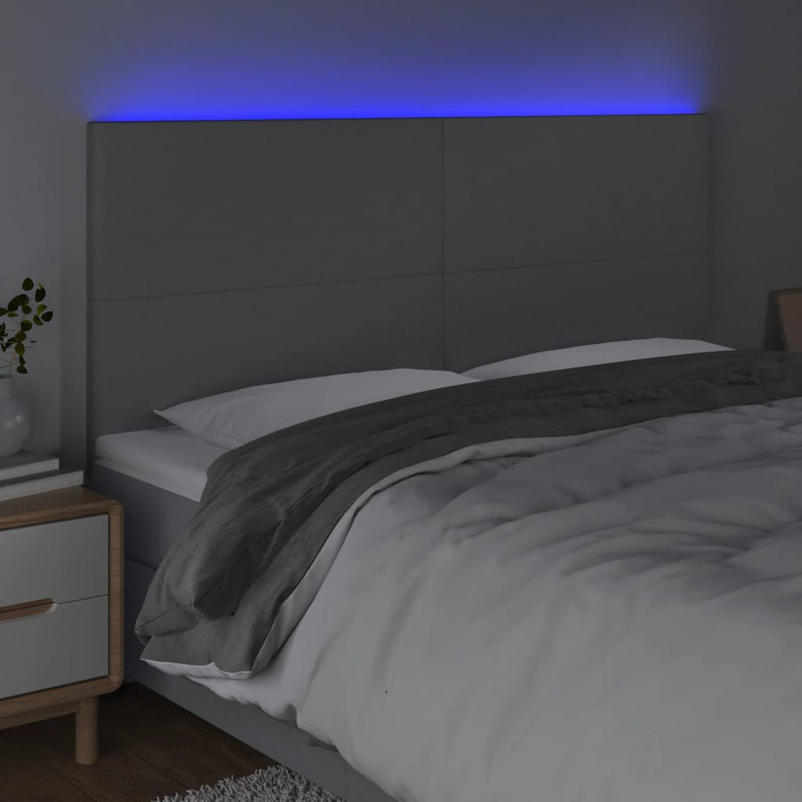 Hoofdbord LED 200x5x118/128 cm stof lichtgrijs 200 x 5 x 118/128 cm Lichtgrijs