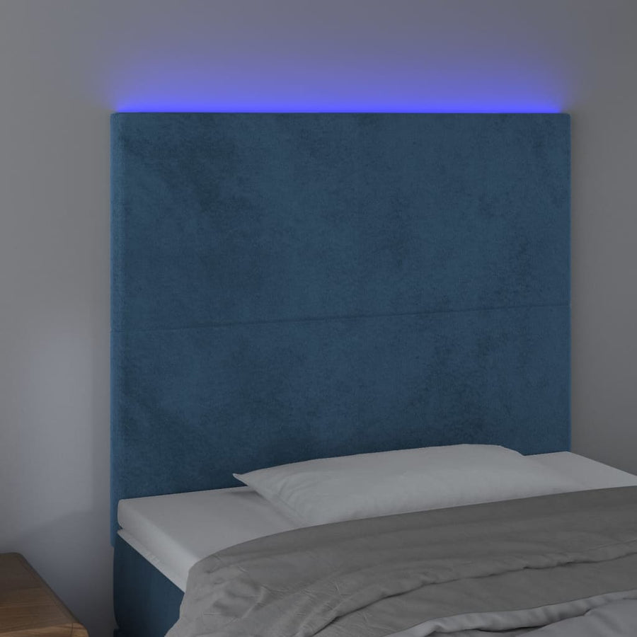 Hoofdbord Led 90X5X118/128 Cm Fluweel Donkerblauw 90 x 5 x 118/128 cm