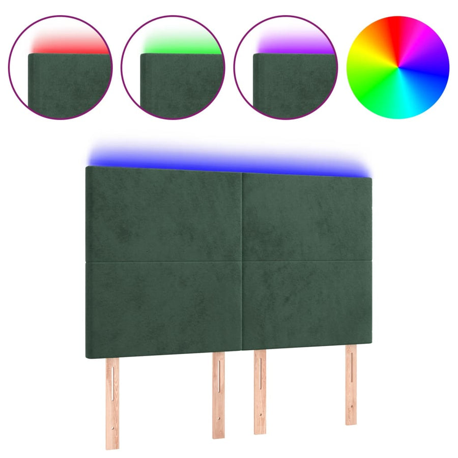 Hoofdbord Led Fluweel 144 x 5 x 118/128 cm Donkergroen
