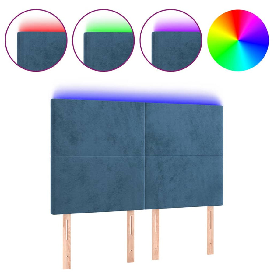 Hoofdbord Led 144X5X118/128 Cm Fluweel Donkerblauw