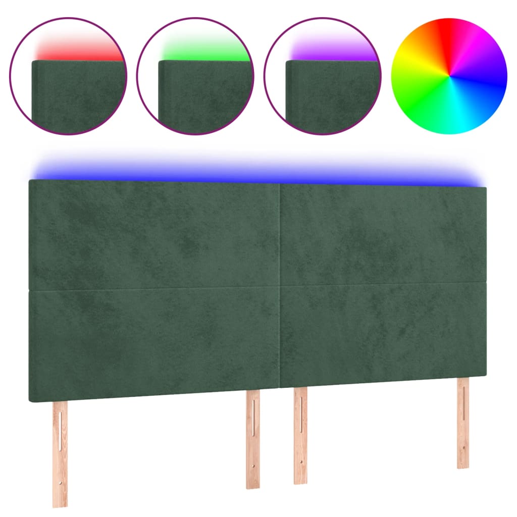 Hoofdbord LED 160x5x118/128 cm fluweel donkergroen 160 x 5 x 118/128 cm Donkergroen