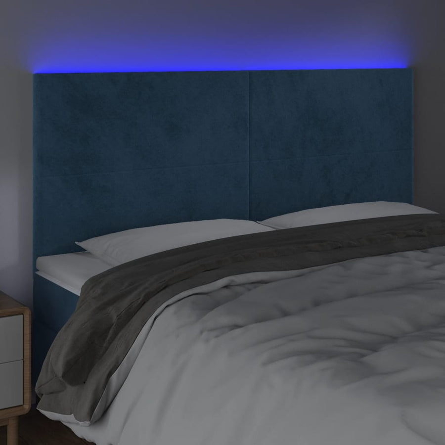 Hoofdbord Led 160X5X118/128 Cm Fluweel Donkerblauw