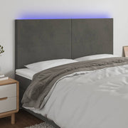 Hoofdbord 180x5x118/128 cm fluweel donkergrijs LED