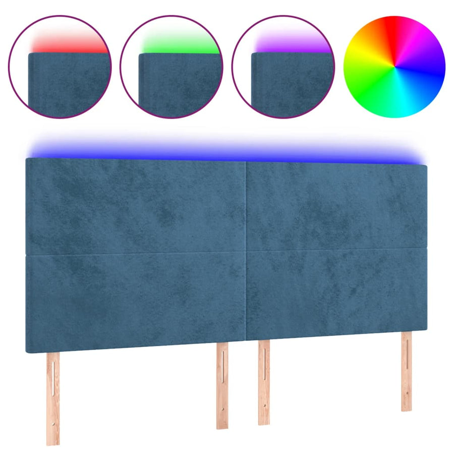 Hoofdbord Led 180X5X118/128 Cm Fluweel Donkerblauw 180 x 5 x 118/128 cm