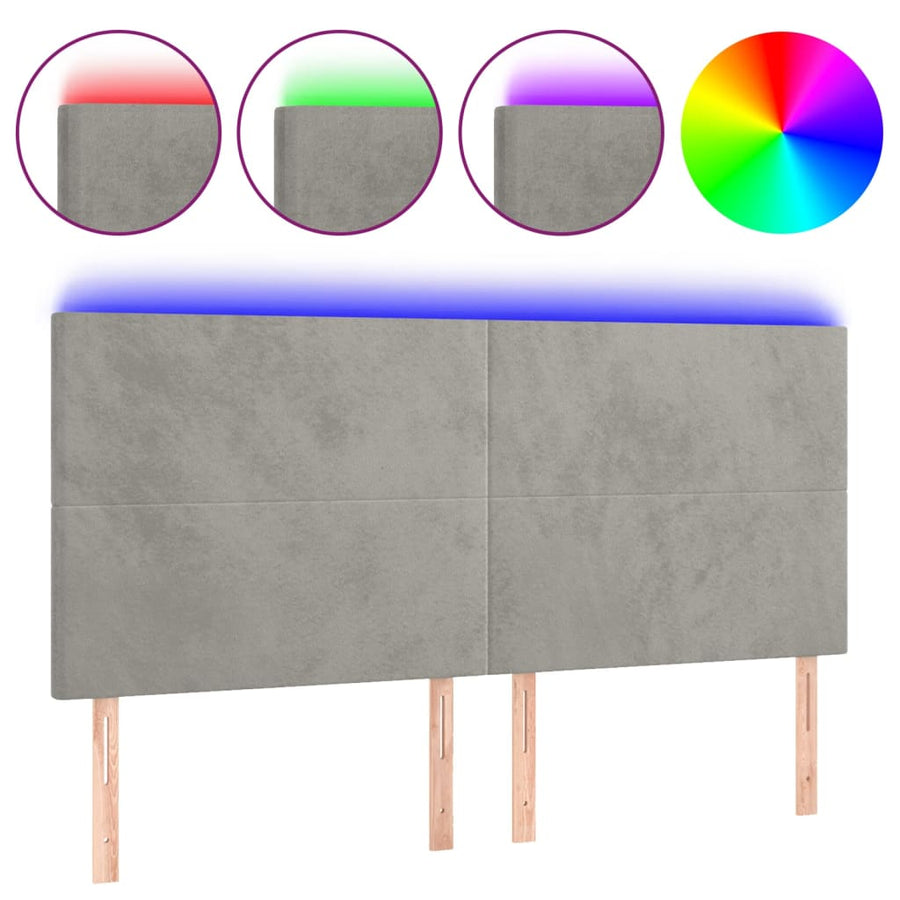 Hoofdbord Led 200X5X118/128 Cm Fluweel Lichtgrijs