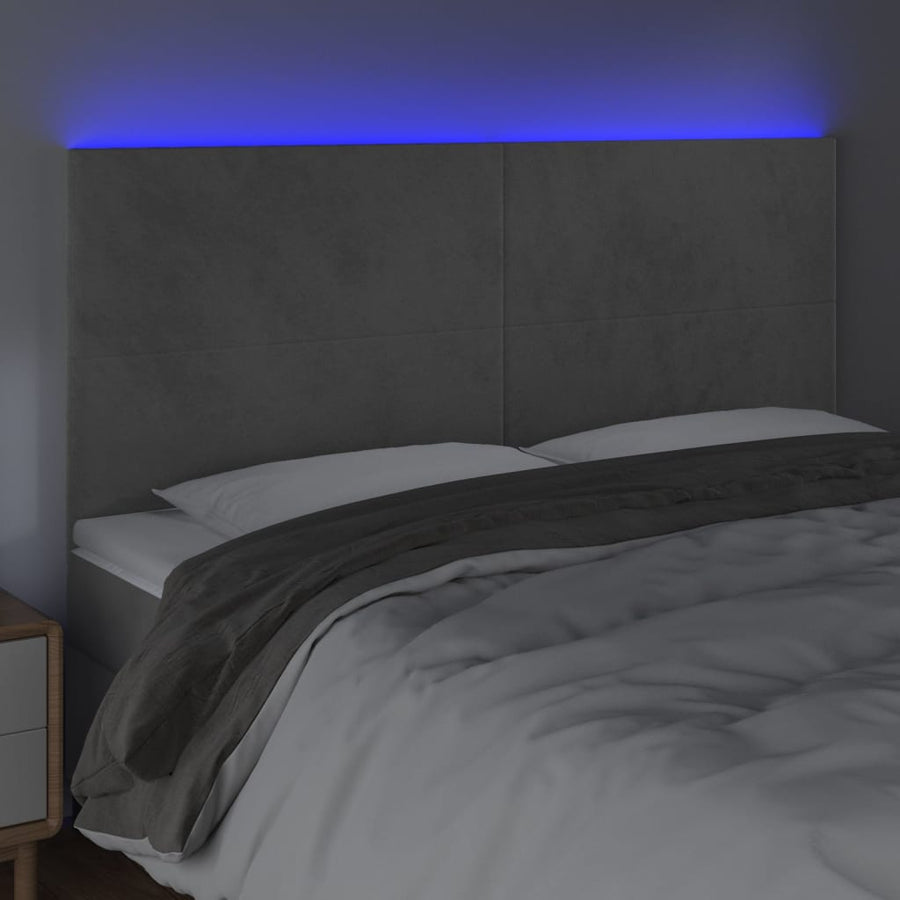 Hoofdbord Led 200X5X118/128 Cm Fluweel Lichtgrijs
