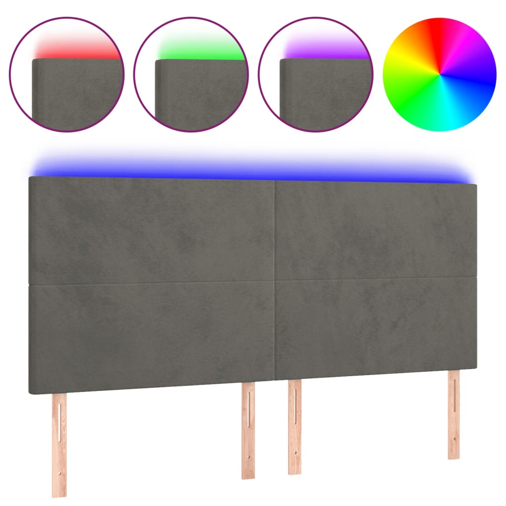 Hoofdbord Led 200X5X118/128 Cm Fluweel Donkergrijs
