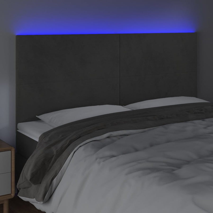 Hoofdbord Led 200X5X118/128 Cm Fluweel Donkergrijs