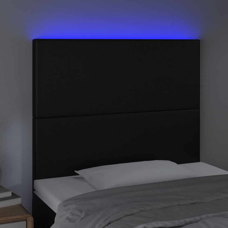 Hoofdbord LED 80x5x118/128 cm kunstleer zwart 80 x 5 x 118/128 cm Zwart