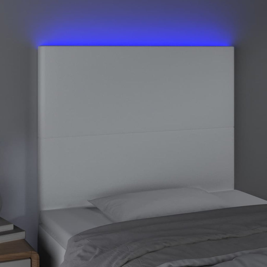 Hoofdbord LED 80x5x118/128 cm kunstleer wit 80 x 5 x 118/128 cm Wit