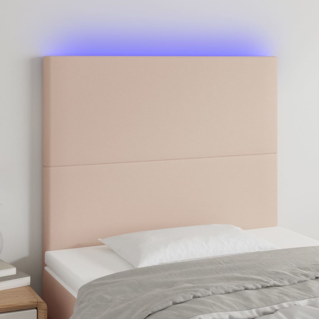 Hoofdbord LED 80x5x118/128 cm kunstleer cappuccinokleurig